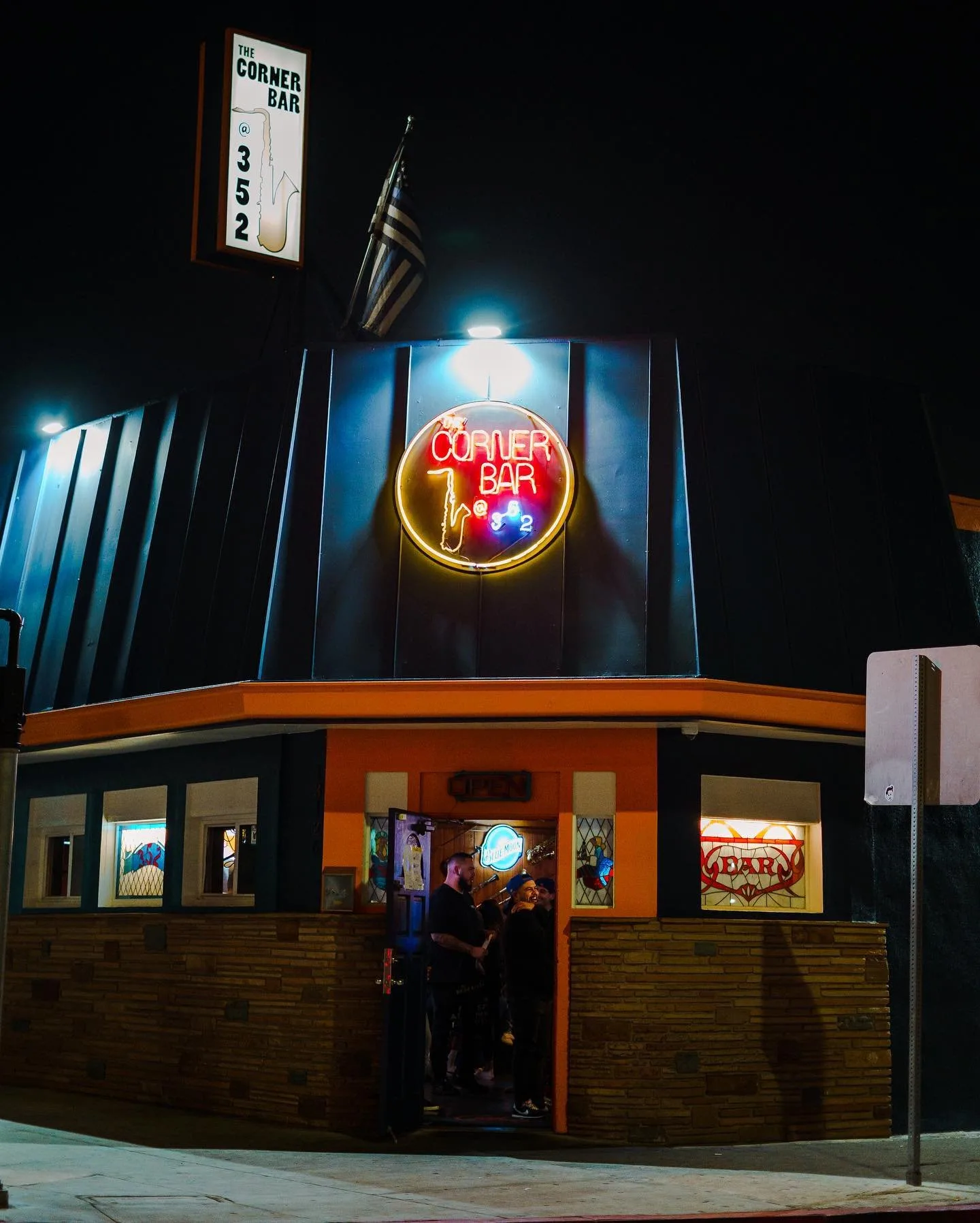 The Corner Bar @352 wood storefront with a neon Open sign on Hawthorne Blvd