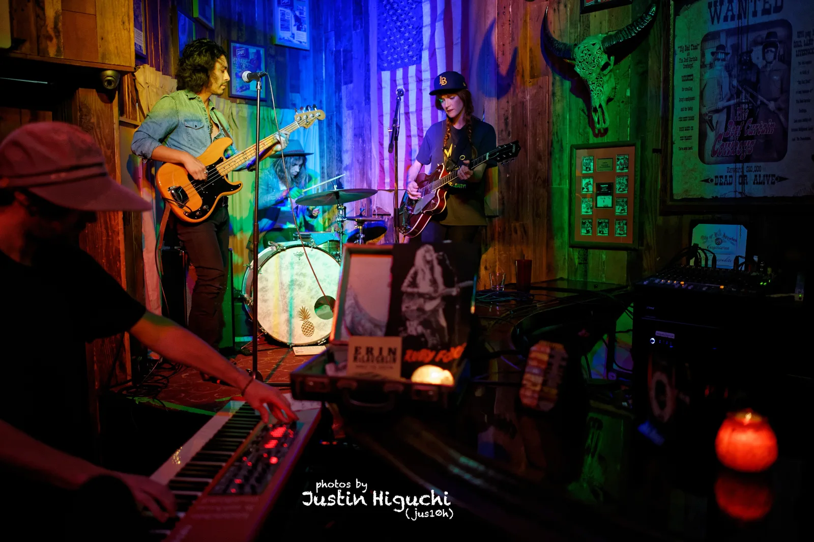 Ruby Force guitarist and singer on stage at The Escondite, May 7, 2016, with a drummer behind