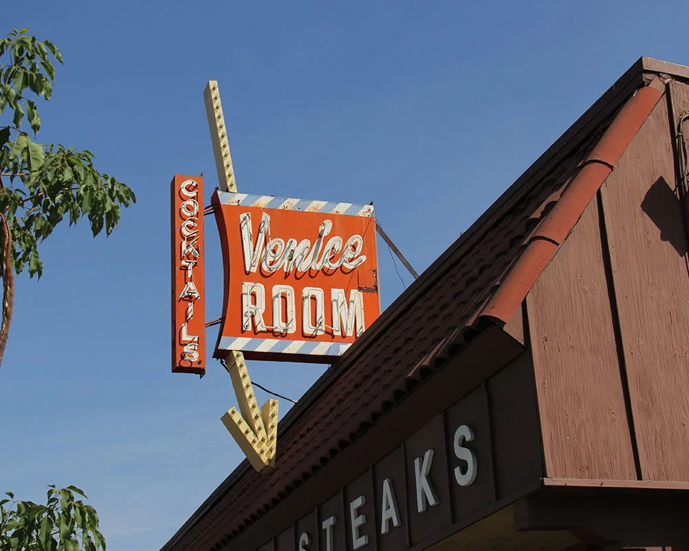 The Venice Room vintage Cocktails sign above the Monterey Park entrance