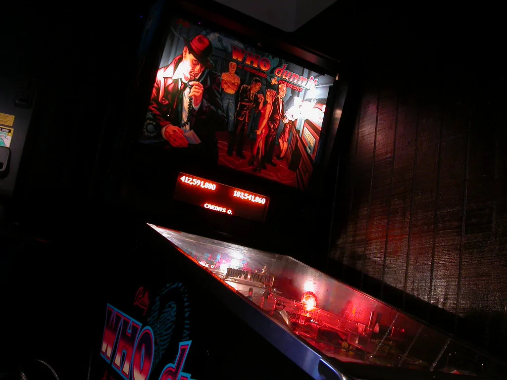 The Who Dunnit pinball machine inside Jimmy's Woodlawn Tap